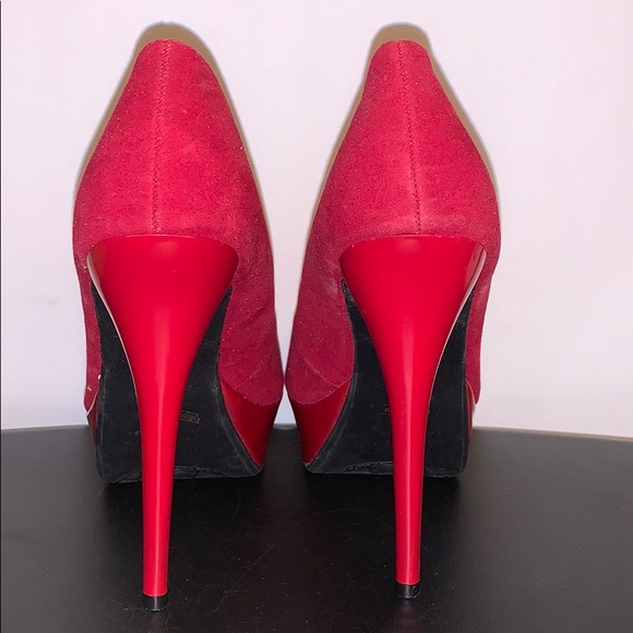 Dollhouse Red Suede Platform Stilettos - Picture 2 of 5